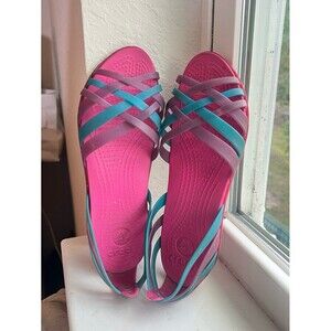 Crocs Huarache Flat Strappy Sandals in Pink, Purple, and Blue Women’s 8